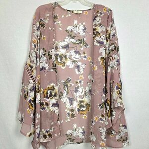 Entro M Mauve Floral Bell Sleeve Open Kimono